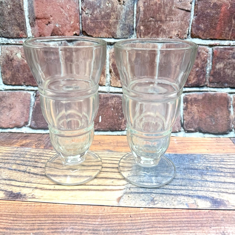 2 Soda Fountain Milkshake Ice Cream Float Glasses Indiana Glass MCM Vintage
